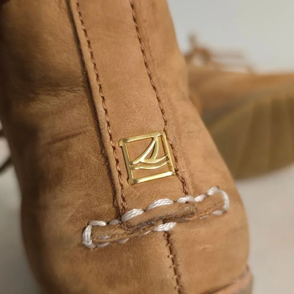 Sperry Harlow Burnished Leather Wedge Bootie in Cognac Brown 9
